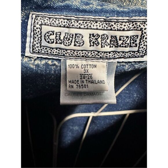 VINTAGE 80S Club Kraze Top DEINM STYLE Acid Wash Bejeweled Button Up Denim Shirt - Picture 9 of 10